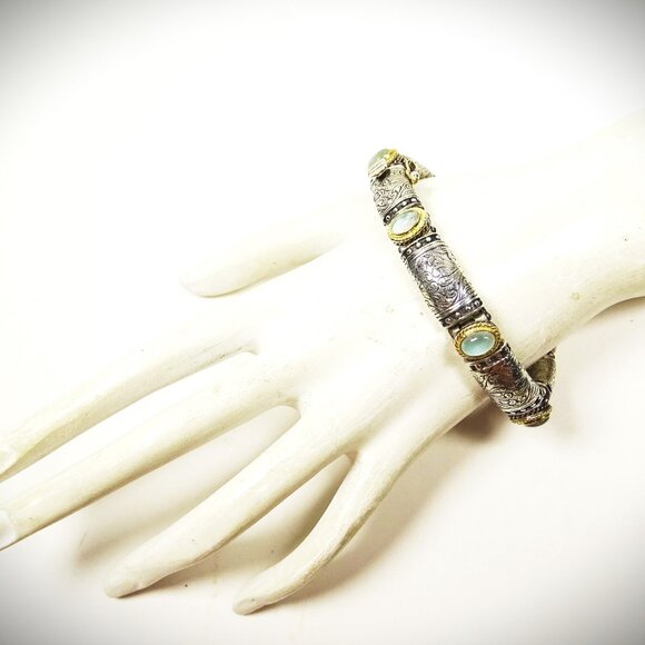 KONSTANTINO Sterling Silver 18K Yellow Gold Blue Stone Bangle Bracelet - Picture 9 of 11
